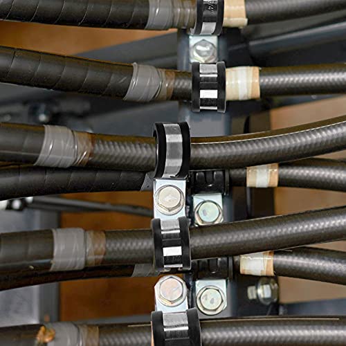 52 abrazaderas de cable de acero inoxidable, abrazaderas de cable de metal acolchadas de goma duradera para tubo o cable de alambre, clips en P de 6 tamaños (15 mm de ancho, agujero montaje de 6 mm)