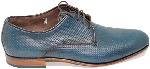 5429.Zapato Cordones Pala Lisa,Piel Becerro de Primera Calidad,Color Azul.Fabricado a Mano EN Inca Mallorca España (7.5)