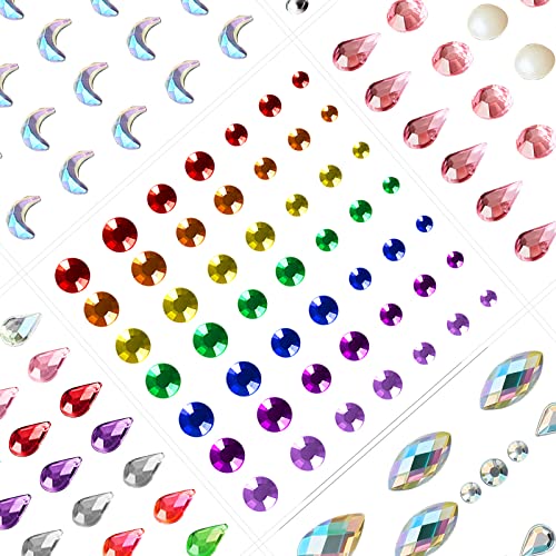 9 Hojas Pegatinas de Diamante de Imitación Gemas para Ojos Cara Gemas de Arcoíris de Cara Diamantes de Imitación Autoadhesivas para Festival Decoración Uñas (Estilo Elegante)