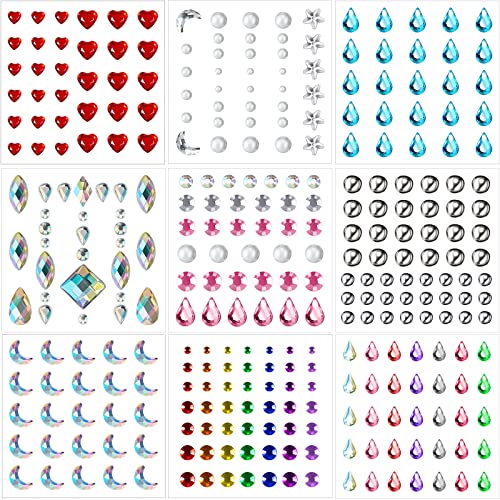 9 Hojas Pegatinas de Diamante de Imitación Gemas para Ojos Cara Gemas de Arcoíris de Cara Diamantes de Imitación Autoadhesivas para Festival Decoración Uñas (Estilo Elegante)