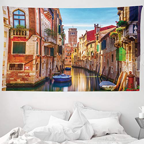 ABAKUHAUS Italia Tapiz de Pared y Cubrecama Suave, Paisaje Urbano del Canal de Venecia, Lavable Colores Firmes, 230 x 140 cm, Multicolor