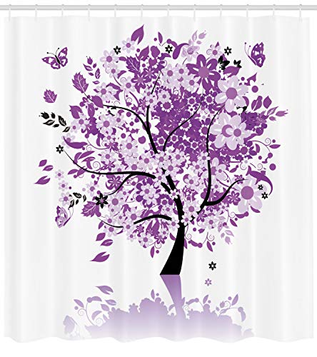 ABAKUHAUS Naturaleza Cortina de Baño, Árbol de la Vida, Material Resistente al Agua Durable Estampa Digital, 175 x 180 cm, Lila púrpura