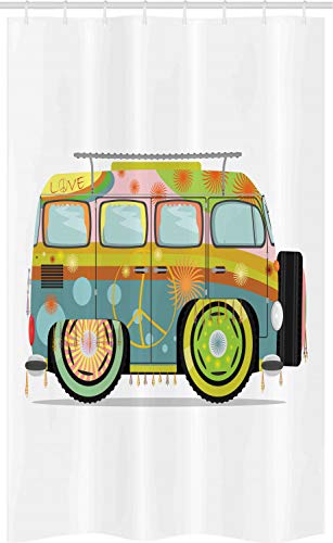 ABAKUHAUS Pintada Urbana Cortina para baño, Hippie autocaravanas, Tela con Estampa Digital Apta Lavadora Incluye Ganchos, 120 x 180 cm, Multicolor