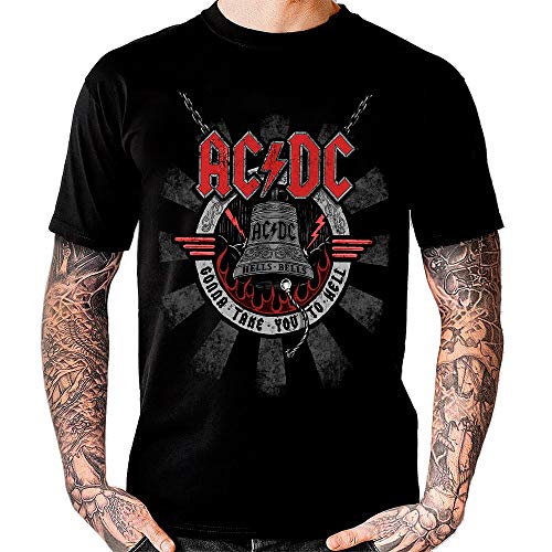 AC/DC - Hells Bells- Camiseta Negra Hombre Manga Corta - ACDC Tshirt (M)