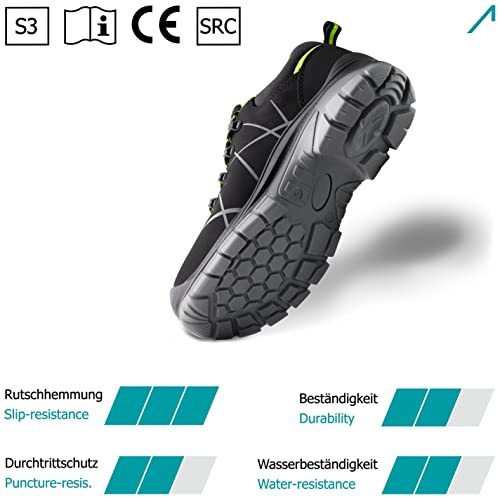 ACE Constructor S3 Zapatos de Seguridad - SRC ESD - Calzado de Trabajo con Punta de Acero - Negro Verde 47