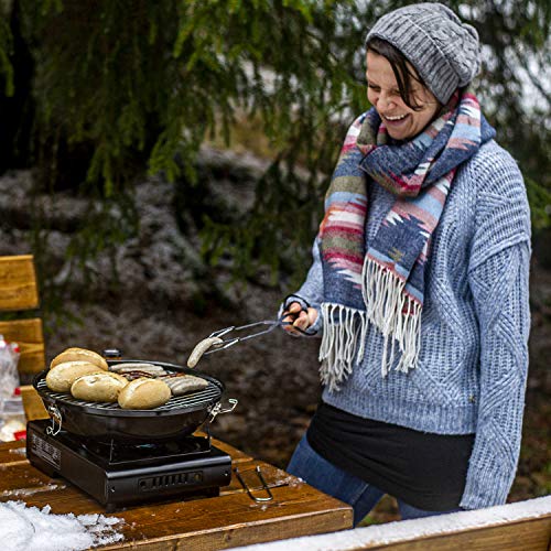 Activa Meisen Grill - Hornillo de hierro para camping, cocina de gas con cartuchos, con protección contra sobrecalentamiento y maletín de transporte