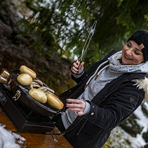 Activa Meisen Grill - Hornillo de hierro para camping, cocina de gas con cartuchos, con protección contra sobrecalentamiento y maletín de transporte