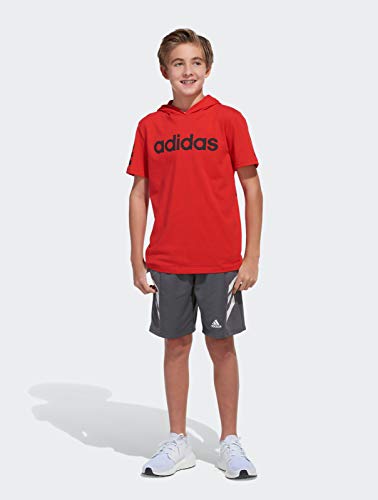 adidas Boys' Big Short Sleeve Hooded T-Shirt (Medium, Vivid Red)