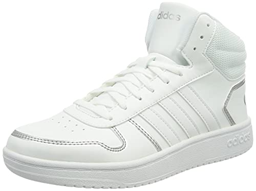adidas Hoops 2.0 Mid, Basketball Shoe Mujer, Footwear White/Footwear White/Silver Metallic, 36 2/3 EU