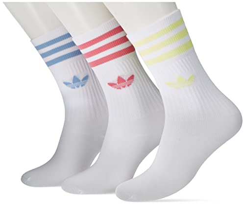 adidas Solid Crew Sock Socks, White/Pulse Yellow/Rose Tone/Ambient Sky, 21-25 Unisex-Adult
