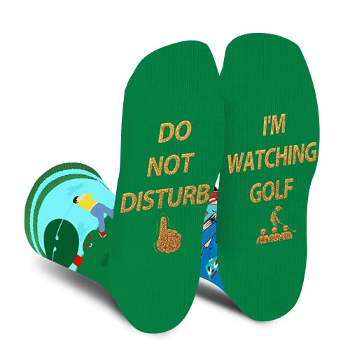 AGRIMONY Divertidos calcetines de golf para hombre, mujer y niño, con texto en inglés "Do Not Disturb I'm Watching Golf Hombres Coloridos divertidos regalos Navidad
