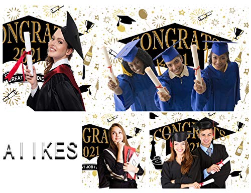 AIIKES 7x5FT 2021 Fondo de fotografía de Ceremonia de graduación Felicitaciones Decoración de graduación Banner de Retrato de graduación Decoración de Mesa de Pastel Selfie Photo Props 12-039