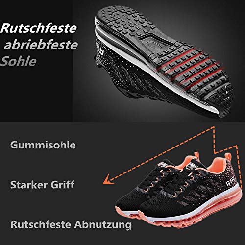 Air Zapatillas de Running para Hombre Mujer Zapatos para Correr y Asfalto Aire Libre y Deportes Calzado Unisexo Black Orange 41