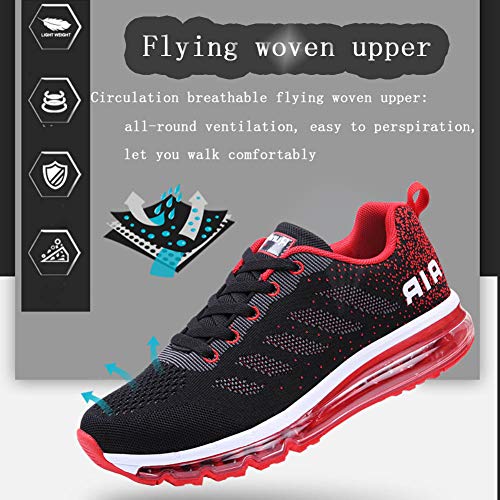 Air Zapatillas de Running para Hombre Mujer Zapatos para Correr y Asfalto Aire Libre y Deportes Calzado Unisexo Black Red 39