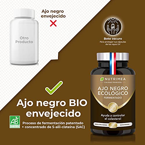 Ajo Negro Fermentado Nutrimea l Bajar Colesterol Antioxidante Natural | 90 Cápsulas de Origen Vegetal Fabricado en Francia