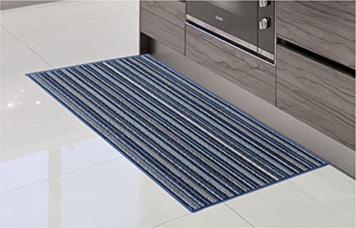 Alfombra de Cocina de Textil Resistente, Lavable | Base PVC Antideslizante y Aislante Diseño Clasico Color (Azul, 57_x_190_cm)