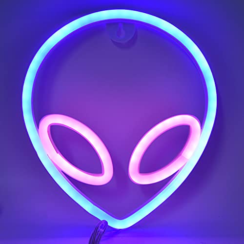 Alien LED Neon, LED USB o batería en Forma de Alien Luces de neón Azul Rosa de Dos Colores de la Pared de la lámpara Decorativa para el Dormitorio, Sala de niños, Bar, Fiesta