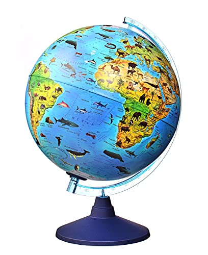 alldoro 68620 3D Lexi Ø 25 cm con Smartphone IQ Globe App Globe luminoso con lámpara LED sin cable, globo terráqueo infantil con animales, mapa del mundo geográfico iluminado, niños a partir de 3 años