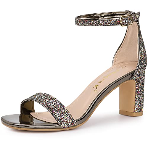 Allegra K Women's Glitter Ankle Strap Chunky Heeled Sandals Colorful US 7/UK 5/EU 37