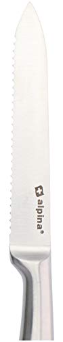Alpina - Juego de 2 cuchillos de cocina profesionales, cuchillo de chef multifuncional, equipado para cocina, cuchillo multiusos de acero inoxidable, cuchillo de pan de 20 y 24 cm, color plateado