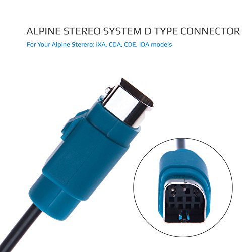 Alpine Cable de conexión de entrada de línea en Alpine KCE-237B de audio AUX jack 3,5 mm conector Compatible con Alpine CDA 105ri, 117ri, CDE 104bti, 103bt, 102ri, 101R, 111R, 112ri, w203ri | 1m