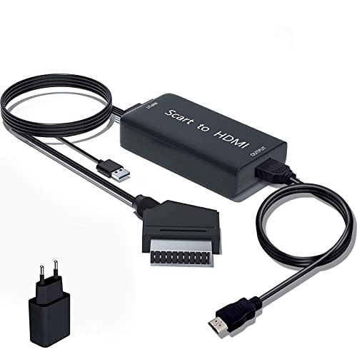 AMANKA SCART a HDMI Convertidor,Euroconector a HDMI Conversor de Audio Vídeo1080p Reproductor de Adaptador Entrada Scart Salida HDMI Apoyo 720/1080P con Scart Cable para HDTV,DVD BLU-Ray,VCR,Proyector
