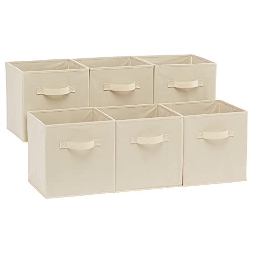 Amazon Basics - Cubos de almacenamiento plegables (pack de 6), Beige