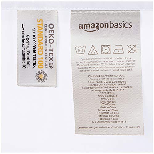 Amazon Basics - Set de 2 fundas de almohada de 400 hilos, 50 x 80 cm - Blanco