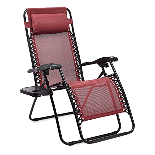 Amazon Basics - Set de 2 sillas con gravedad cero y mesa auxiliar, de color rojo