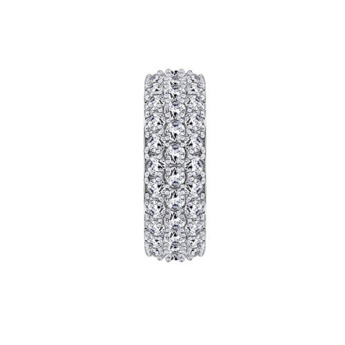 Amazon Collection Juego de anillos de plata de ley chapada en platino con 3 filas y circonitas cúbicas redondas infinitas (3,45 cttw), talla 7