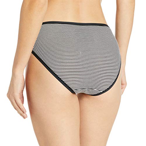 Amazon Essentials Cotton Stretch High-Cut Bikini Panty Pantis, Multicolor (Black/White/Stripe/Pink/Gray), 48, Pack de 6