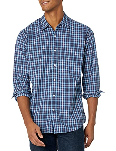Amazon Essentials Long-Sleeve Regular-Fit Casual Poplin Shirt Camisa, Azul Marino, Cuadros Escoceses, XS