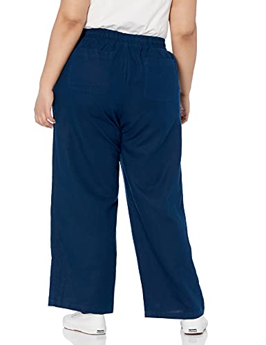 Amazon Essentials Pantalón de Pierna Ancha con cordón de Mezcla de Lino, Talla Casuales, Azul Oscuro, 4XL Grande