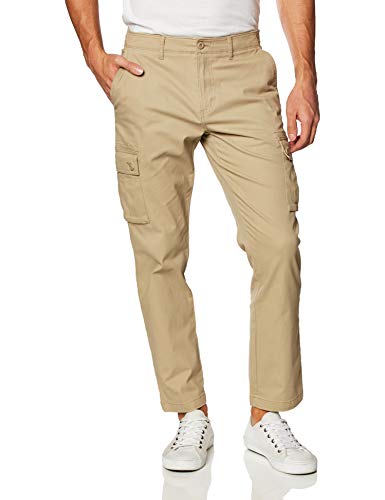 Amazon Essentials - Pantalones cargo elásticos de corte recto para hombre, Caqui, 36W x 28L