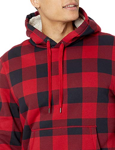 Amazon Essentials Sherpa-Lined Pullover Hoodie Sweatshirt Sudadera, Rojo, Cuadros de Vichy Grandes, L