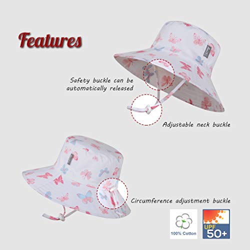 Ami & Li tots Niña Sombrero de Sol Bob Ajustable para Bebé Niña Niño Infantil Niños Pequeños Sombrero Protección Solar UPF 50 Unisexo-L:Mariposas Pastel
