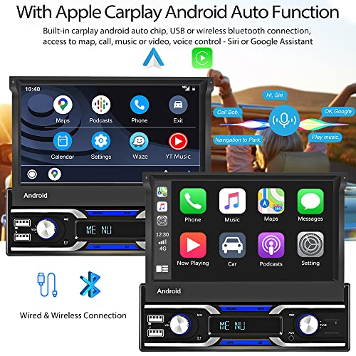 Android Radio Coche 1 DIN Carplay Autoradio Bluetooth con GPS Pantalla Táctil de 7 Pulgadas Car Stéreo con FM /AUX /SWC /Cámara de Visión Trasera