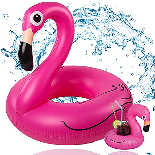 Anillo Flamingo aprox.110 cm Piscina inflable Flamingo y anillo de natación acuático con portavasos para adultos y niños