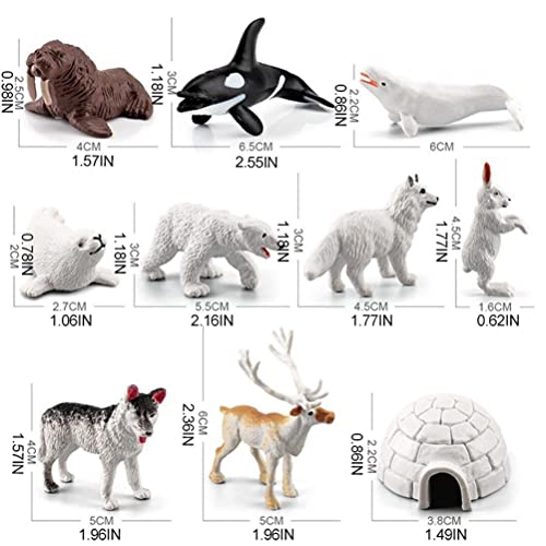 Animales árticos, 10 figuras de animales polares, mini figuras de animales marinos realistas, figuras de animales marinos del círculo ártico, incluyendo osos polares, focas, conejos, ballenas