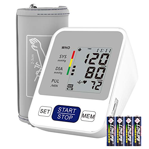 Annsky Tensiómetro de Brazo Digital, Automática de la Presión Arterial y pulso de frecuencia cardíaca detección,2 memorias de usuario (2 * 99),Batería incluida