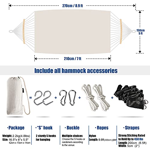 Anyoo Hamaca de Algodón para Jardín con Barra de Madera Curvada de 40 cm Hamaca Cómoda Portátil con Bolsa de Viaje Compacta, Patio Interior / Exterior