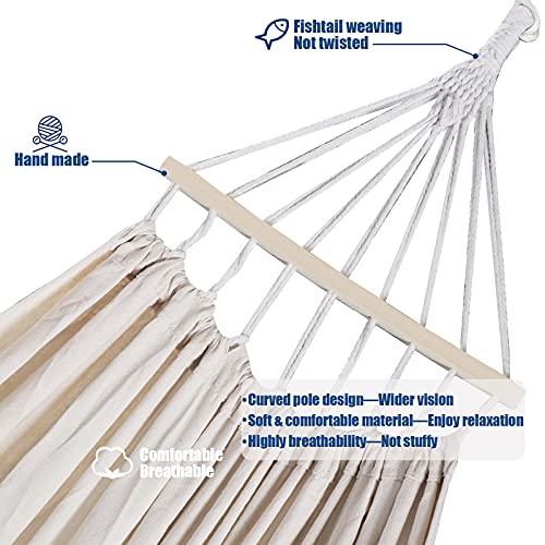 Anyoo Hamaca de Algodón para Jardín con Barra de Madera Curvada de 40 cm Hamaca Cómoda Portátil con Bolsa de Viaje Compacta, Patio Interior / Exterior