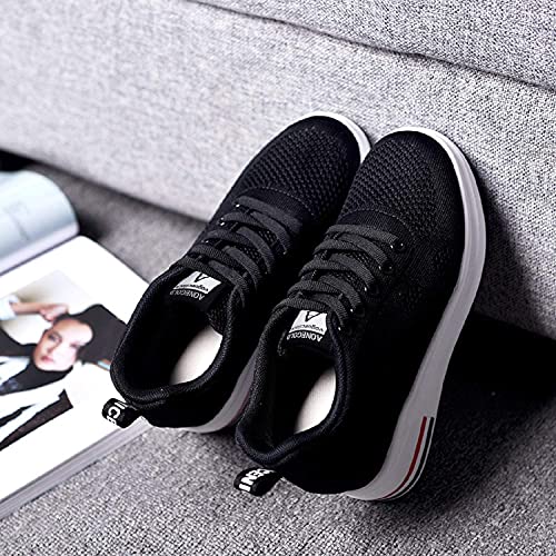 AONEGOLD® Zapatillas de Deporte Transpirables Zapatillas de Cuña para Mujer Alta Talón Plataforma 8cm Sneakers(Negro,34 EU)