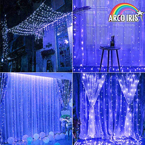 Arcoiris Cortina de Luces LED, IP44 700LED Azul Exterior, Guirnalda de Luces de Cadena, 8 Modos de Luz, decoración de Navidad, fiestas, bodas, jardín (Azul, 700LED)