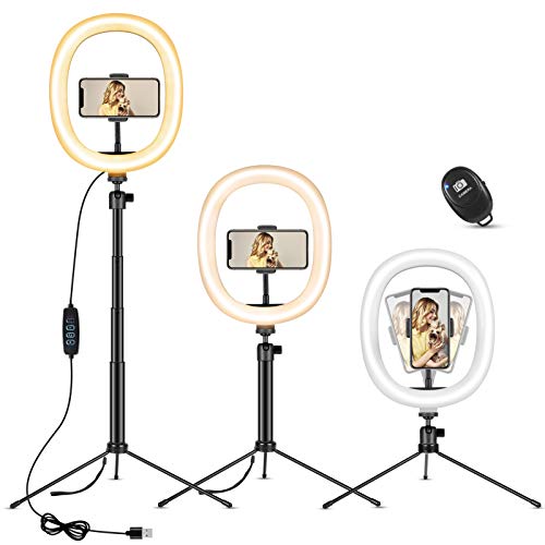 Aro de Luz con Trípode 10", MOSUO LED Anillo de Luz fotográfica de Escritorio con 3 Color 10 Brillo, Wireless Control Remoto y Alimentado por USB para Tiktok Live Selfie Volg Youtube
