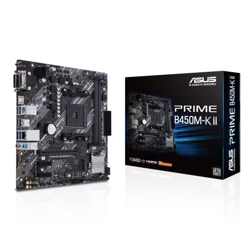 Asus Prime B450M-K II - Placa Base Micro-ATX AMD B450 Ryzen AM4 con Soporte M.2, HDMI/DVI/D-Sub, SATA 6 Gbps, 1 GB Ethernet, USB 3.2 Gen 1 de Tipo A y BIOS Flashback