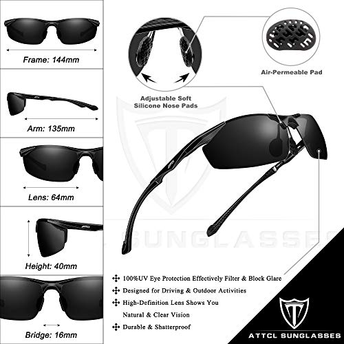 ATTCL Gafas de sol polarizadas para hombre, Gafas de sol rectangulares, 100% anti UV400 8585 Black