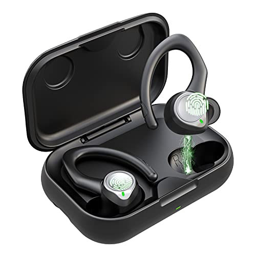 Auriculares Inalambricos Bluetooth 5.1 Deportivos, IPX7 Impermeable Cascos Inhalabricos Sport con 2 Tipos Ganchos de Oído, Sonido Estéreo Auriculares In Ear, Carga Rápida USB-C, para Correr, Deporte