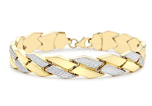 Auténtica pulsera Chevron de oro de 9 quilates de 2 colores, corte diamante, 19 cm