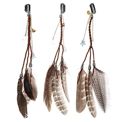 AWAYTR Diadema de plumas Bohemia nativa americana Tocado Indio Hippie Headwrap para festivales Fotografía (Estrella - 3pzs)